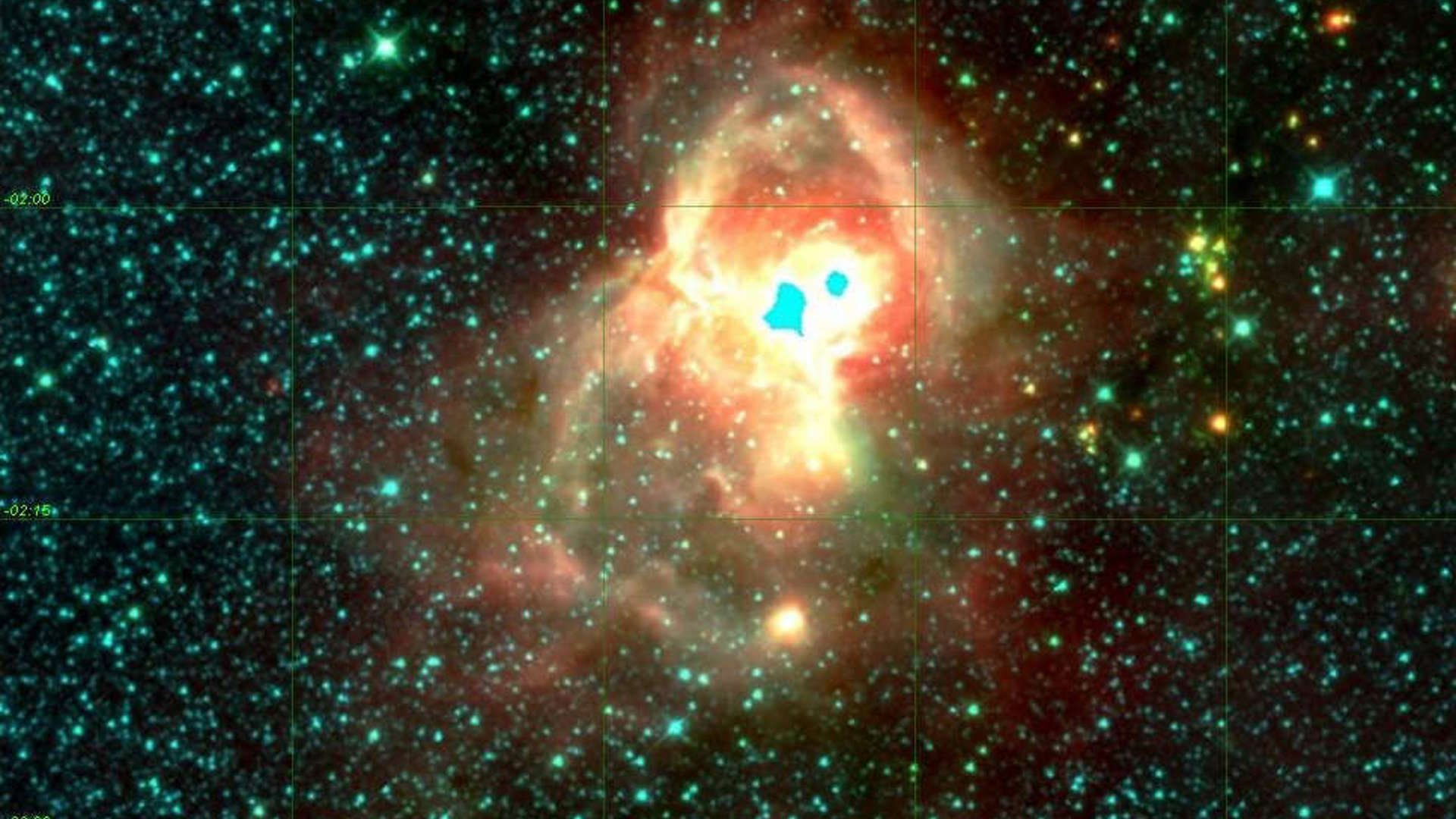 Image from space of the aquila rift, showing a bright cloud in a black abyss with bright dots all around