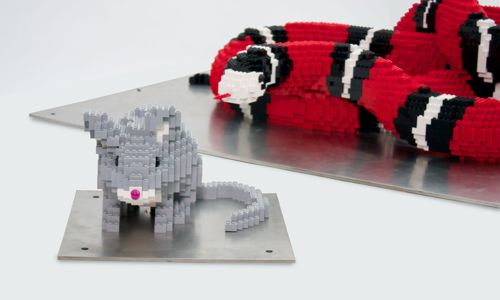 Snake and mouse sculptures
