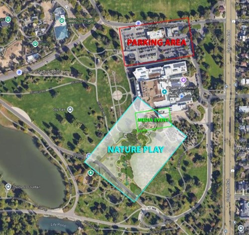Overhead view of Nature Play's location in relation to the Denver Museum of Nature and Science